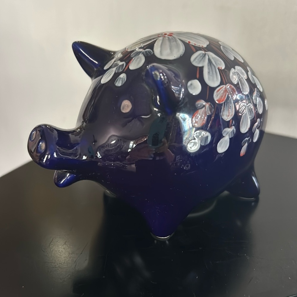 Vintage Blue Hand-panted Ceramic Piggy Bank